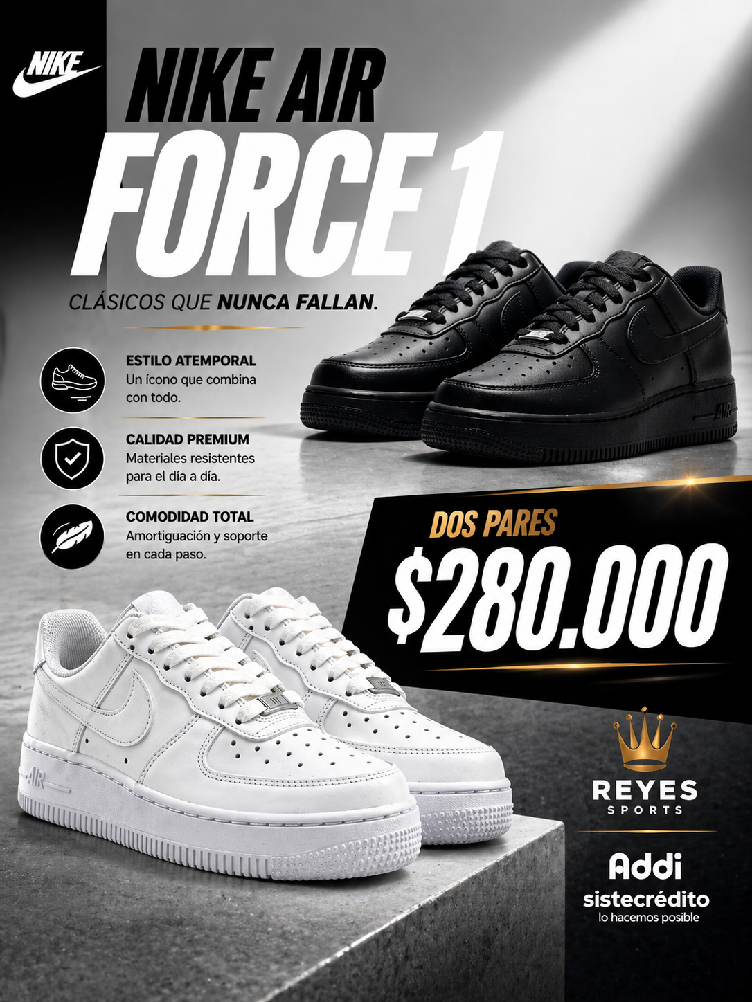 2X1 AIR FORCE ONE BLANCA Y NEGRA